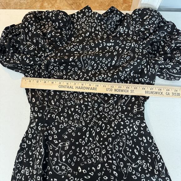 Ted Baker Exaggerated Sleeve Abstract Cat Print Mini Dress Sz 2 US S Black Raayy - Picture 12 of 16